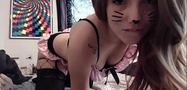  Cute kitty masturbates front the webcam